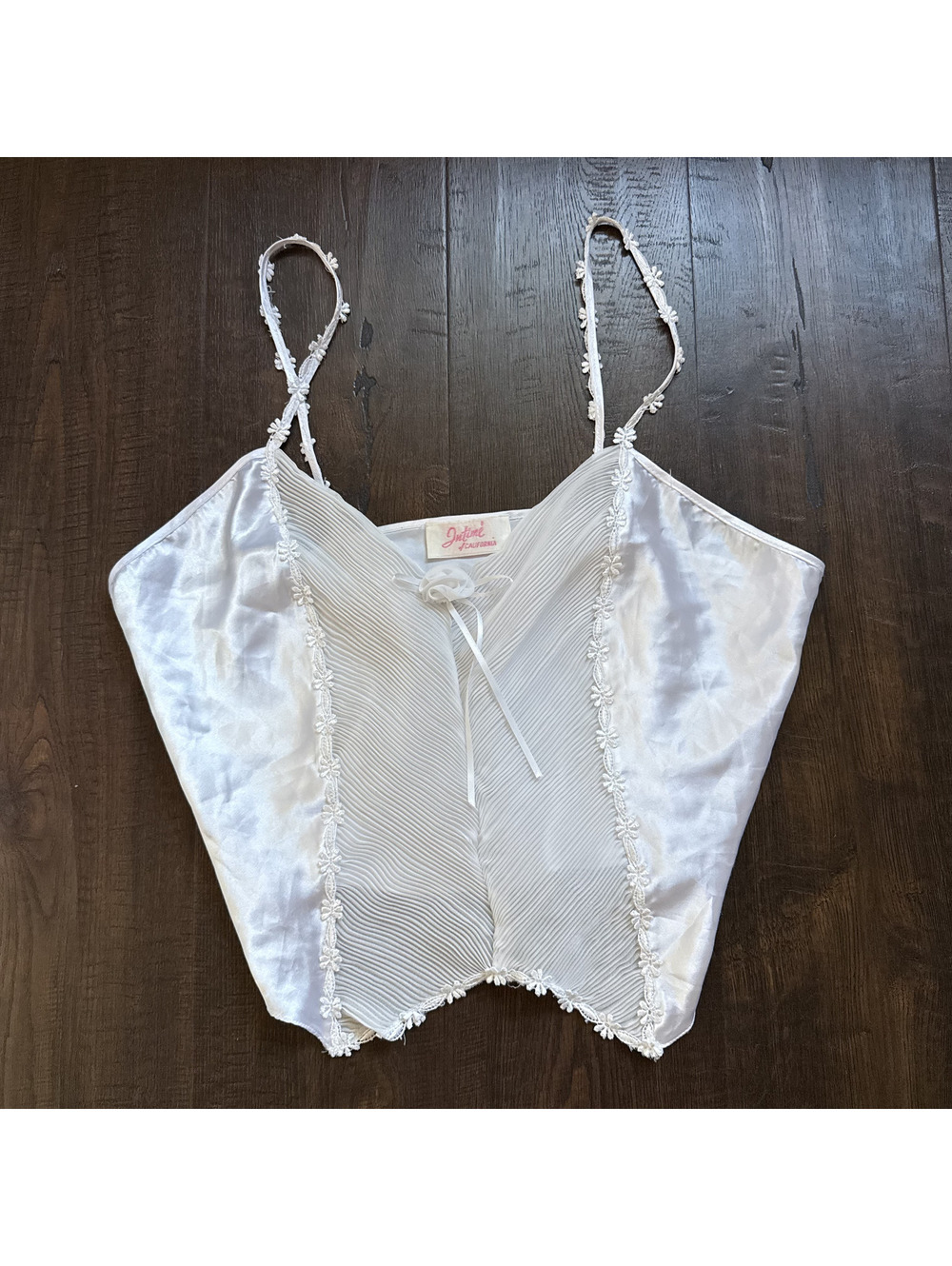 Vintage Intimé California Satin Camisole M White Pleated Lace Lingerie Fairy USA